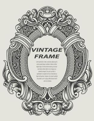 illustration antique engraving frame monochrome style