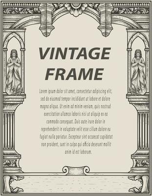 illustration antique engraving frame monochrome style