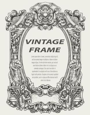 illustration antique engraving frame monochrome style