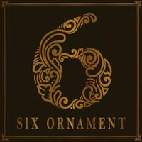 Vintage Six number ornament style vector