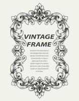 Vintage border frame engraving ornament monochrome style vector
