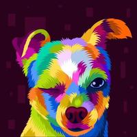 Ilustración colorida cabeza de perro con estilo pop art vector