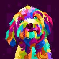 illustration colorful dog head with pop art style vector