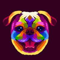 Ilustración colorida cabeza de perro con estilo pop art vector