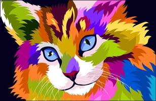 Ilustración gato colorido con estilo pop art vector