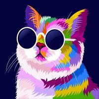 Ilustración gato colorido con estilo pop art vector