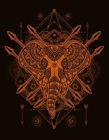 illustration vector elephant head mandala style with vintage engraving ornament