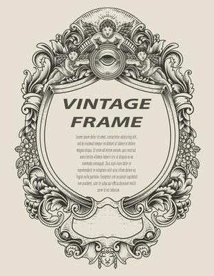 illustration antique engraving frame monochrome style