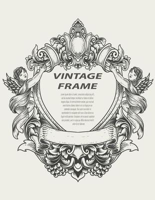 illustration antique engraving frame monochrome style