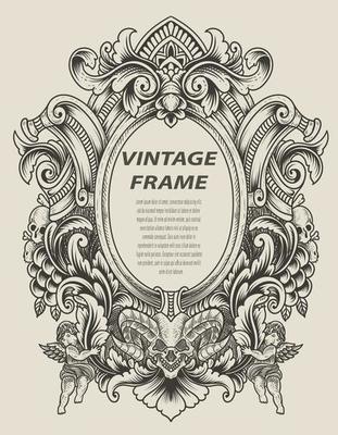 illustration antique engraving frame monochrome style