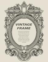 illustration antique engraving frame monochrome style vector