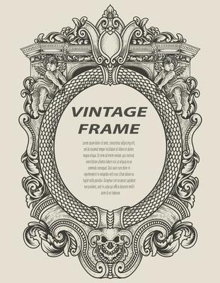 illustration antique engraving frame monochrome style