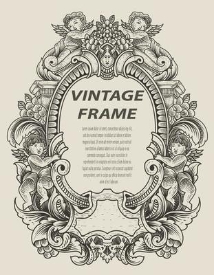 illustration antique engraving frame monochrome style