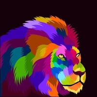 illustration colorful lion head with pop art style vector