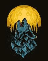 illustration vector wolf roaring on the moon