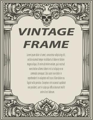 illustration antique engraving frame monochrome style