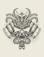 illustration samurai head monochrome style vector