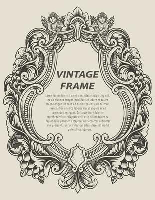 illustration antique engraving frame monochrome style