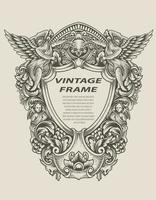 illustration antique engraving frame monochrome style vector