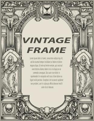 illustration antique engraving frame monochrome style