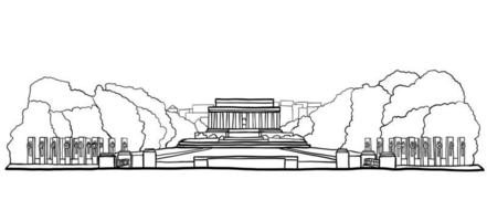 Lincoln memorial esquema doodle dibujo sobre fondo blanco. vector