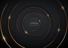 Abstract modern black circles background with gold glowing and lighting luxury style. vector