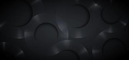 Abstract silver gradient circles lines on dark background. vector