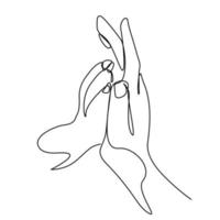 continuous line A dog is giving a paw to a person. dog paws in human hand vector