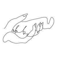 continuous line A dog is giving a paw to a person. dog paws in human hand vector