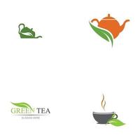 brotes de hojas verde té orgánico taza hoja logo símbolo diseño idea vector