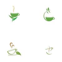 leaf shoots green organic tea mug leaf logo symbol design idea vector