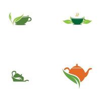 brotes de hojas verde té orgánico taza hoja logo símbolo diseño idea vector