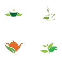 leaf shoots green organic tea mug leaf logo symbol design idea vector