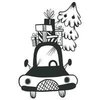 Car with gifts and Christmas tree vector