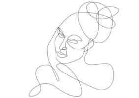 Abstract woman face one line vector drawing. Portrait minimalistic style. hairstyle print. Nature symbol of cosmetics. Modern continuous line art. Fashion print. Beauty salon