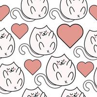 Hand Drawn Cute Playful Kitty Cat Seamless Background Pattern vector