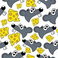 Cartoon Rat Head and Cheese Hand drawn Seamless Pattern vector