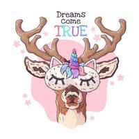 Hand drawn illustration of the cute deer in a night mask. Vector. vector