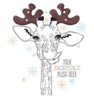 Hand drawn portrait of Christmas giraffe Vector. vector