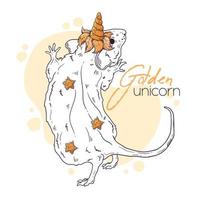 Hand drawn illustration of the rat with a magic unicorn horn. Vector. vector