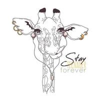 Hand drawn portrait of giraffe in accessories Vector. vector