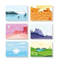 conjunto de tarjetas de paisajes vector