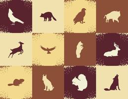 set animals silhouette vector