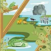 jungle animals cartoon on the nature scene vector