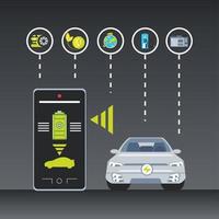 Servicio de aplicación de control de automóviles eléctricos y teléfonos inteligentes. vector