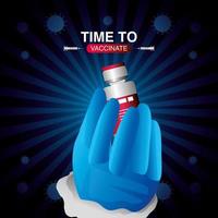world vaccine, time to vaccinate hand with glove and syringe, covid 19 coronavirus vector
