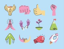 doodles set icons vector