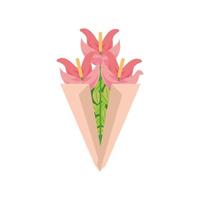 ramo de flores papel de regalo en estilo de dibujos animados fondo blanco vector