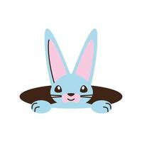 cute cartoon rabbit coming out hole cartoon isolated style vector