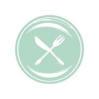 cooking dish with fork and knife cutlery sketch isolated style vector